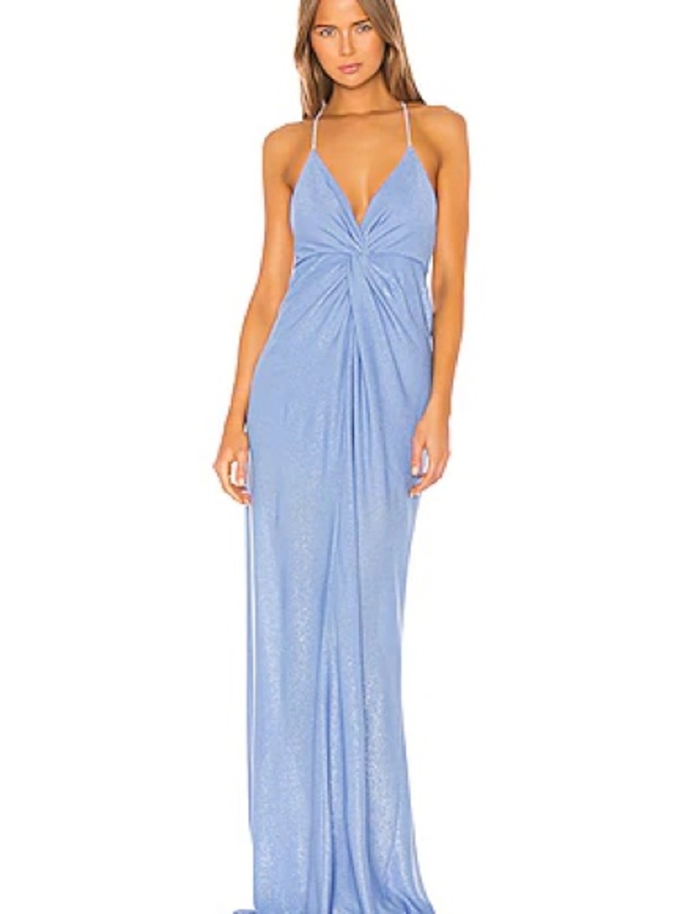 “Twist Gown with Crystal Straps- Ice” Maxi Backless Low Back Dress Sparkly Blue